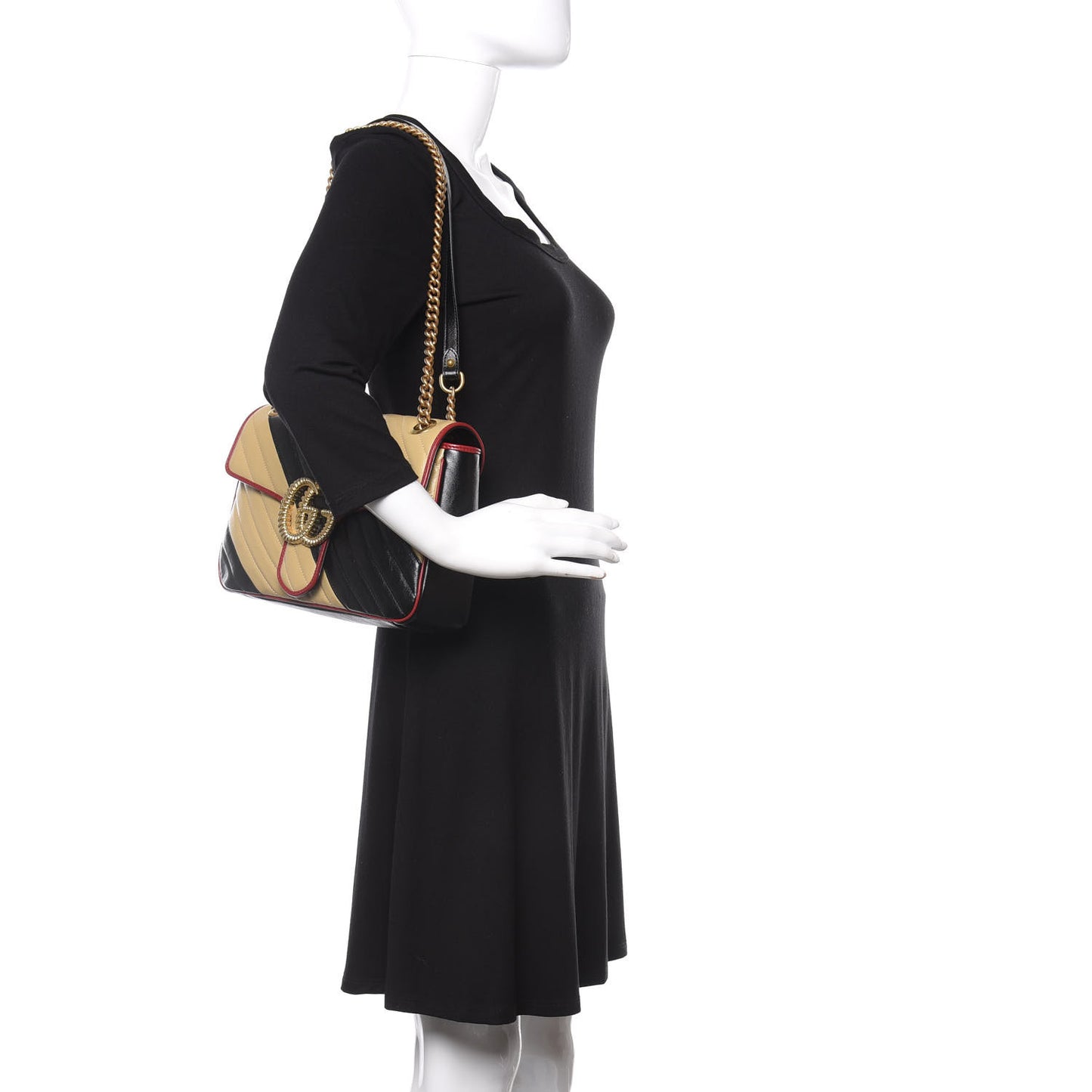 Azalea Calfskin Matelasse Diagonal Patchwork Medium Torchon GG Marmont Shoulder Bag Black Beige Romantic Cerise