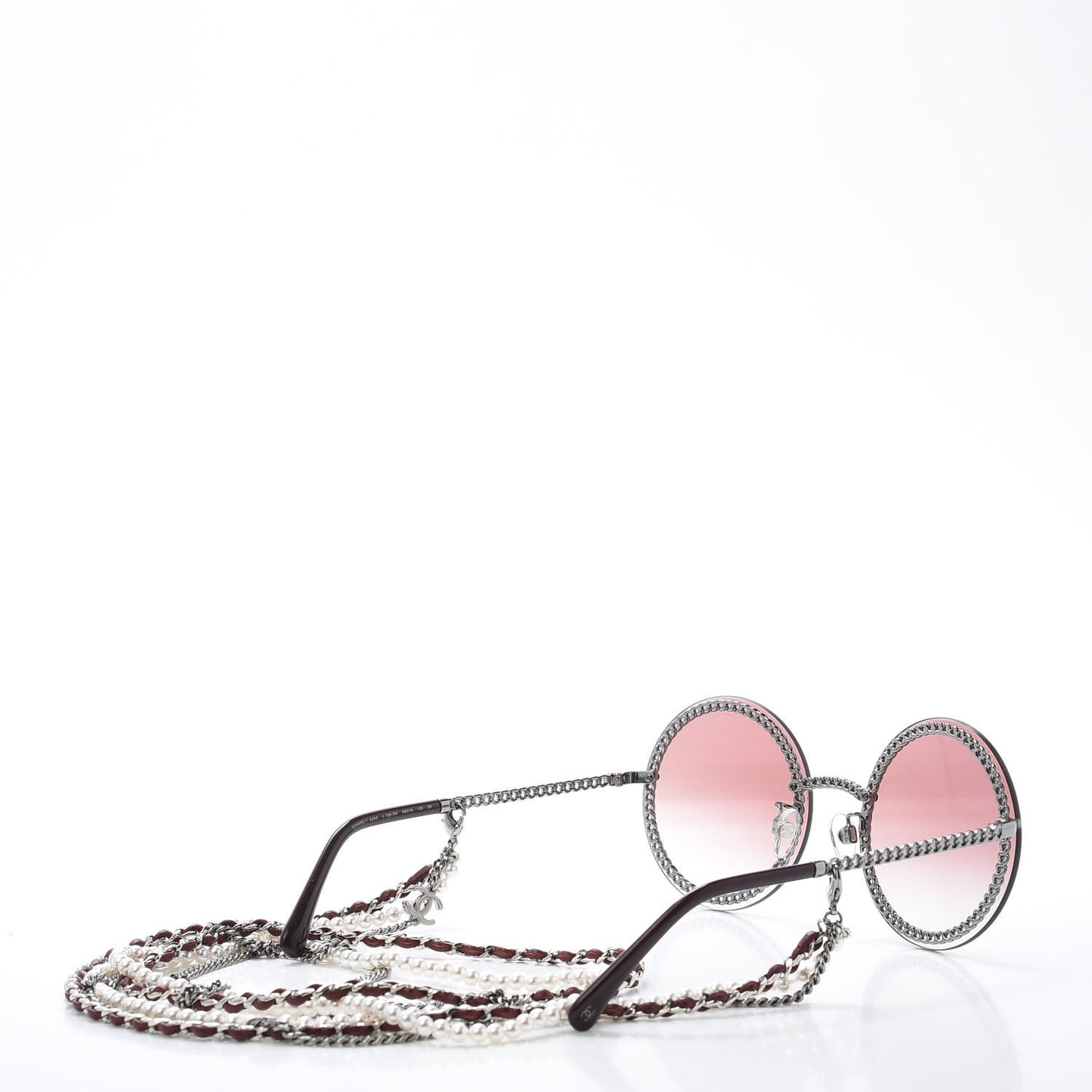 Round Removable Triple Hanging Chain Sunglasses 4245 Pink Silver