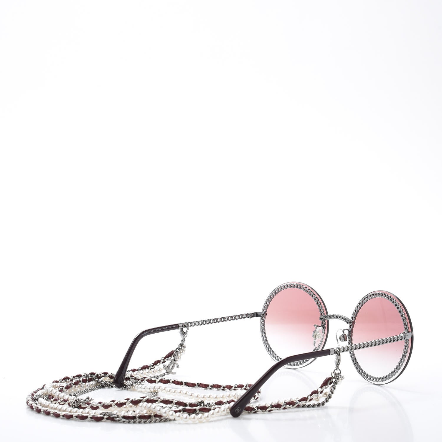 Chanel Round Removable Triple Hanging Chain Sunglasses 4245 Pink Silver 4 of 8