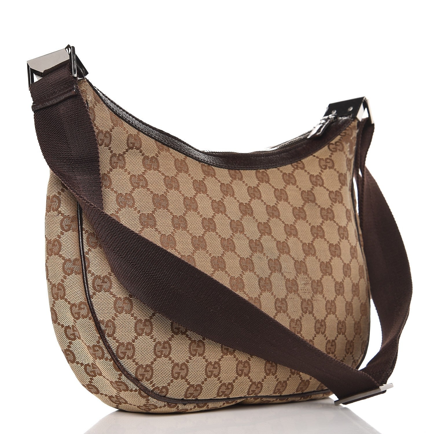 Gucci Monogram Medium Half Moon Hobo Dark Brown 3 of 10
