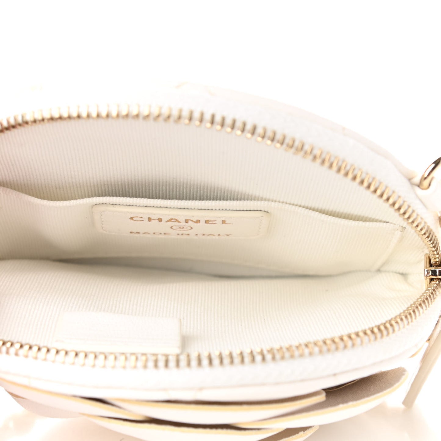 Lambskin Mini Camellia Bouquet Clutch With Chain White