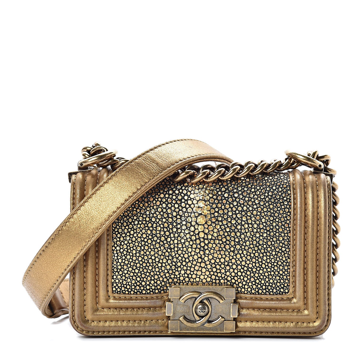 Chanel Galuchat Stingray Mini Boy Flap Gold 1 of 14