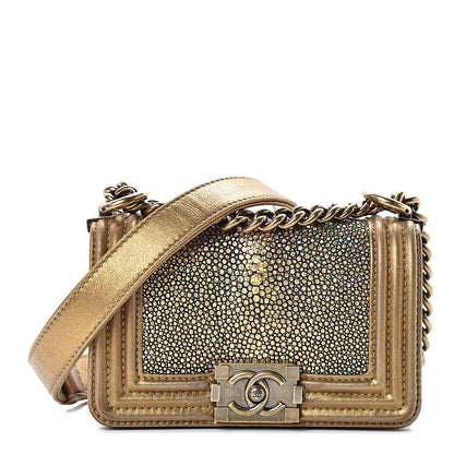 Chanel Galuchat Stingray Mini Boy Flap Gold 1 of 14