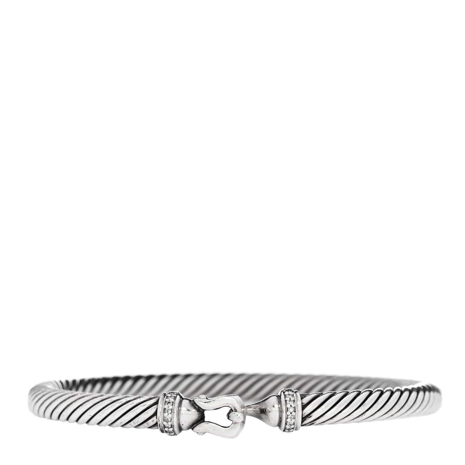 David Yurman Sterling Silver Diamond 5mm Cable Buckle Bracelet 1 of 3