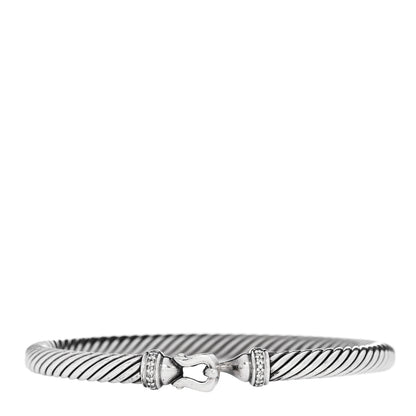 David Yurman Sterling Silver Diamond 5mm Cable Buckle Bracelet 1 of 3