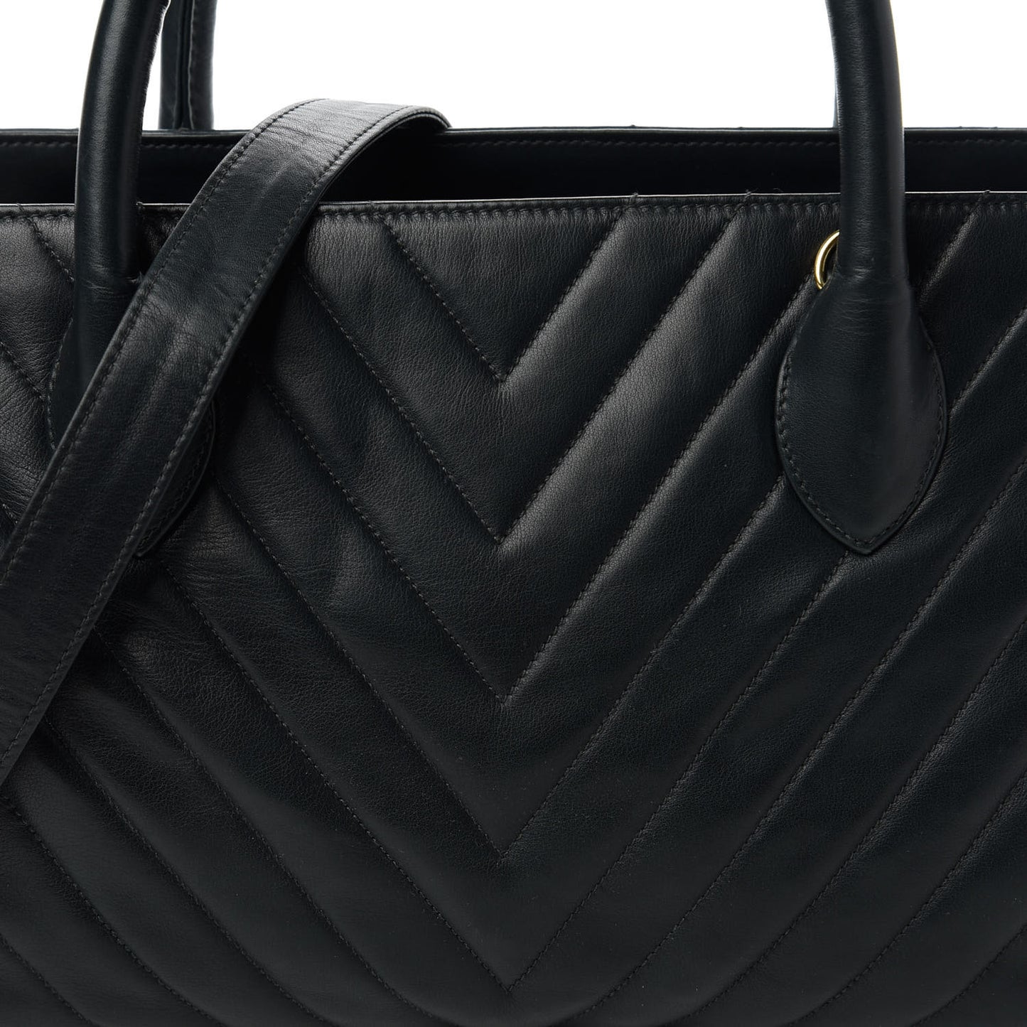 Lambskin Chevron Quilted Top Handle Bag Black