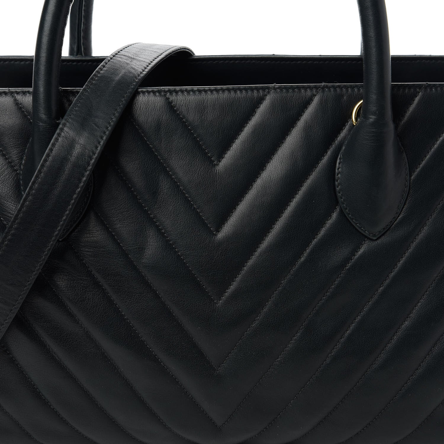 Chanel Lambskin Chevron Quilted Top Handle Bag Black 11 of 11