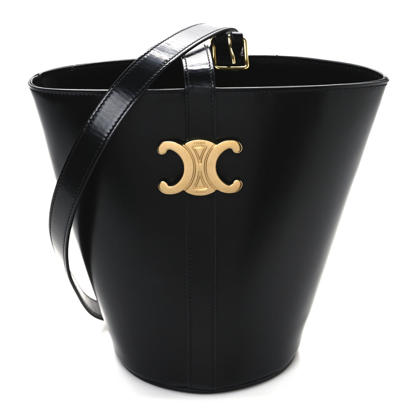 Shiny Calfskin Triomphe Bucket Bag Black