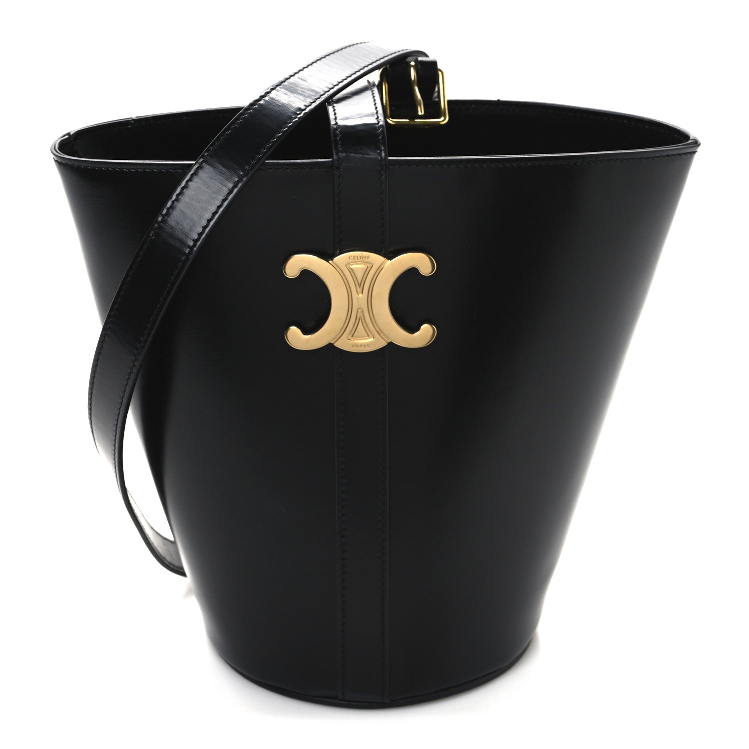 Celine Shiny Calfskin Triomphe Bucket Bag Black 1 of 12