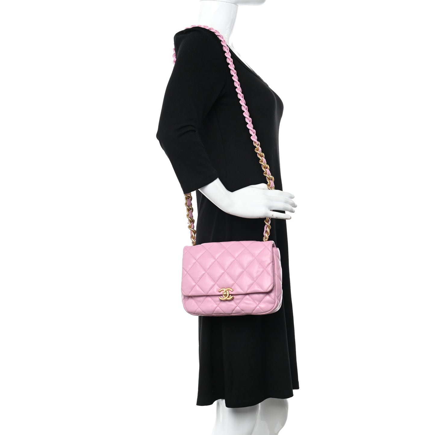 Lambskin Quilted Small Lacquered Chain Flap Pink