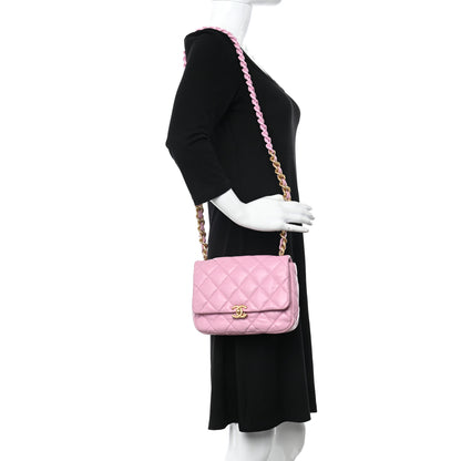 Chanel Lambskin Quilted Small Lacquered Chain Flap Pink 2 of 12