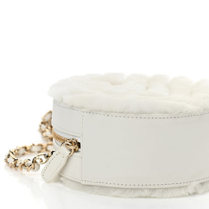 Chanel Fur Chevron Quilted Round Clutch With Chain White 9 of 11
