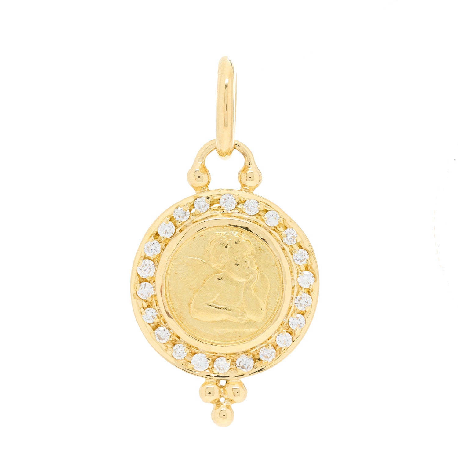 Temple St. Clair 18K Yellow Gold Diamond 10mm Pave Angel Pendant 1 of 4