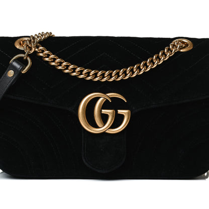Gucci Velvet Matelasse Small GG Marmont Shoulder Bag Black 9 of 16