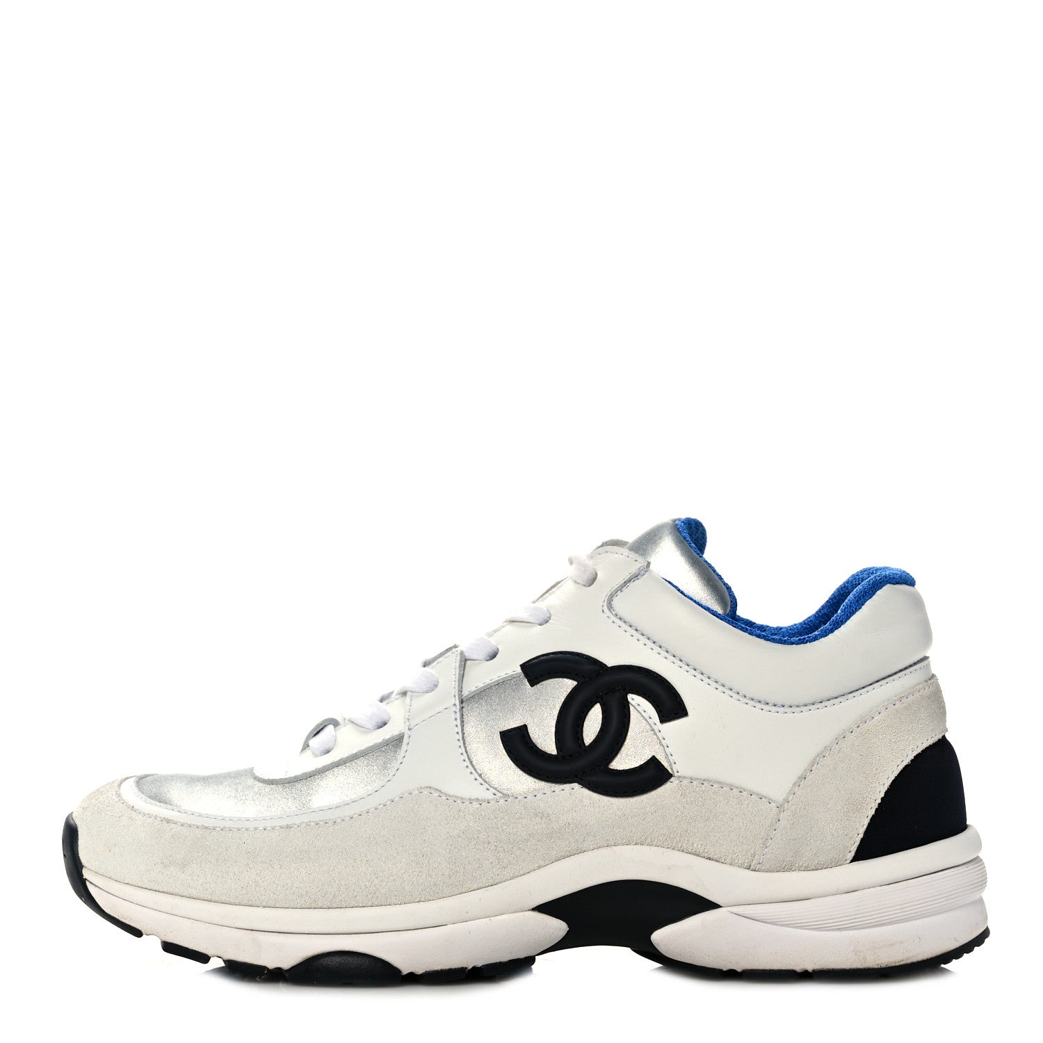 Chanel Calfskin Fabric Sneakers 37 White Silver Fluo Blue 1 of 10