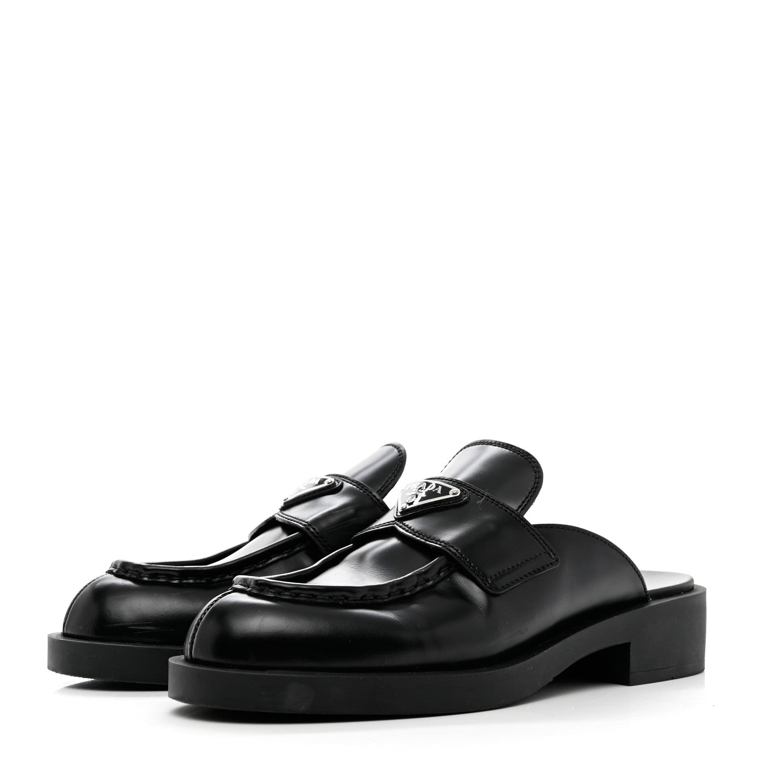 Prada Spazzolato Metal Triangle Logo 40mm Loafer Mules 39.5 Black 3 of 9