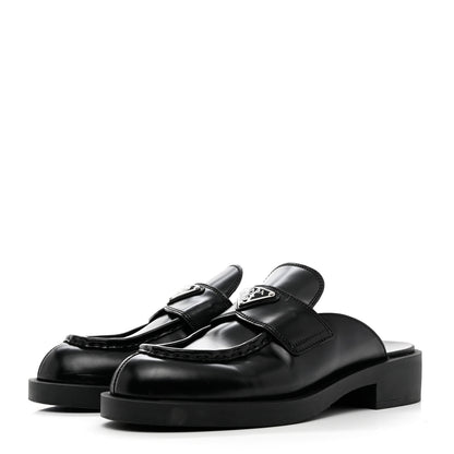 Prada Spazzolato Metal Triangle Logo 40mm Loafer Mules 39.5 Black 3 of 9