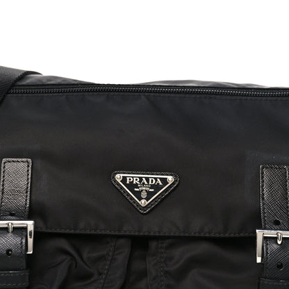 Prada Tessuto Nylon Saffiano Double Buckle Messenger Shoulder Bag Black 8 of 11