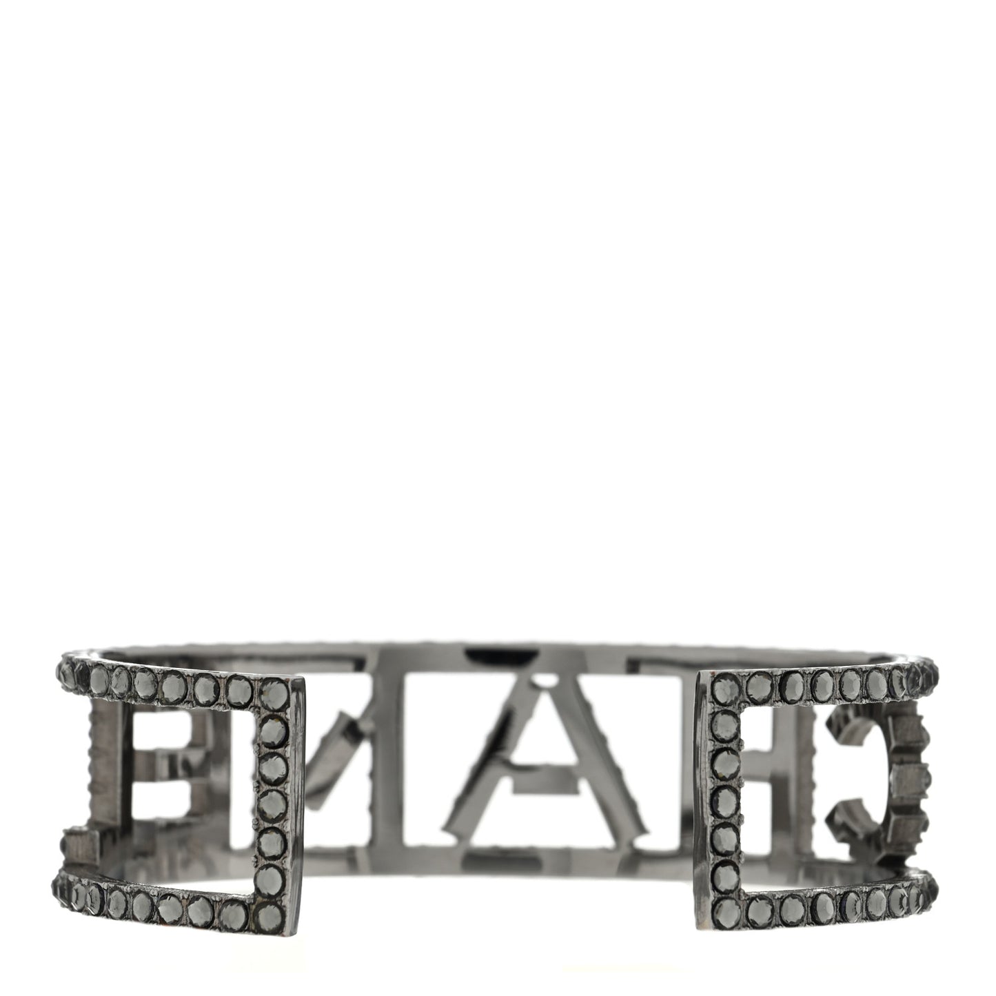 Metal Crystal Logo Cuff Bracelet Ruthenium