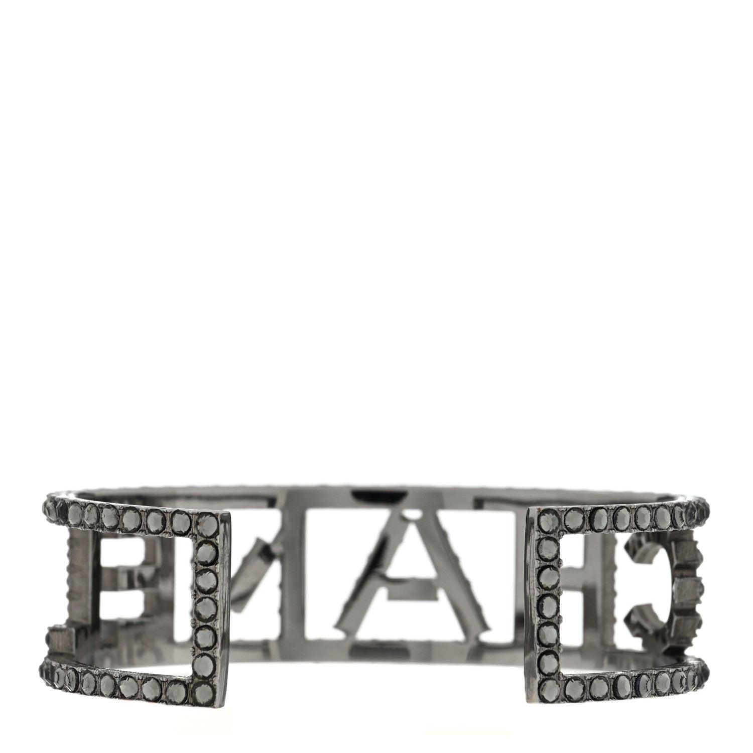 Chanel Metal Crystal Logo Cuff Bracelet Ruthenium 2 of 3