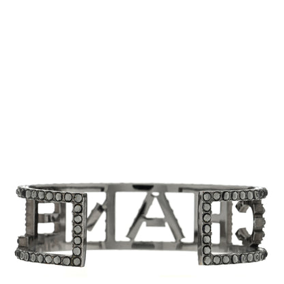 Chanel Metal Crystal Logo Cuff Bracelet Ruthenium 2 of 3