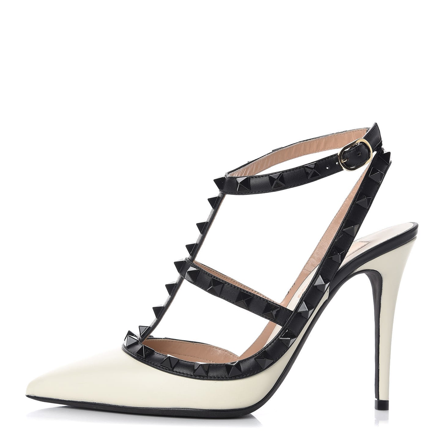 Nappa Rockstud Ankle Strap 100mm Pumps 37 Light Ivory Black