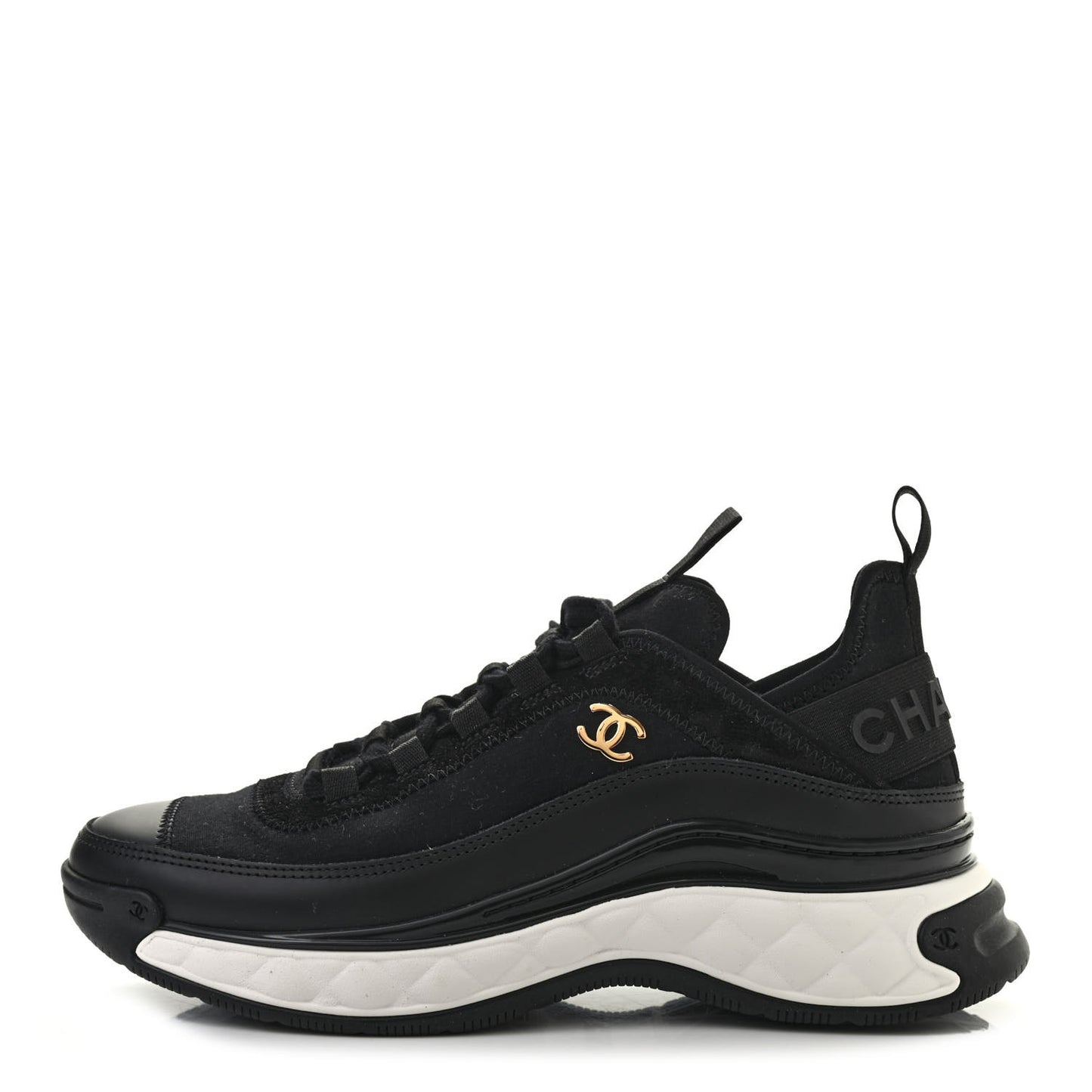 Velvet Calfskin Mixed Fibers CC Sneakers 38 Black