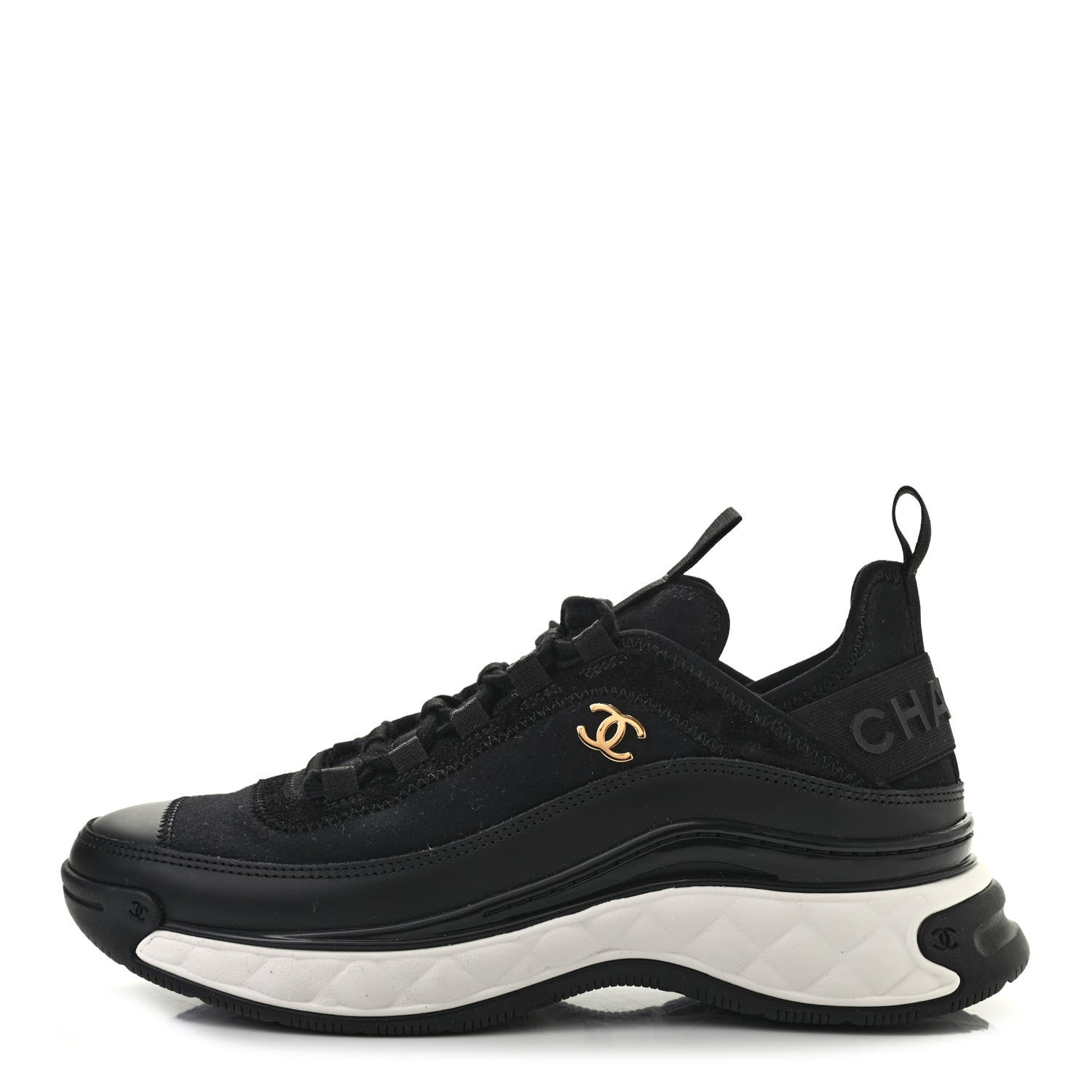 Chanel Velvet Calfskin Mixed Fibers CC Sneakers 38 Black 1 of 7