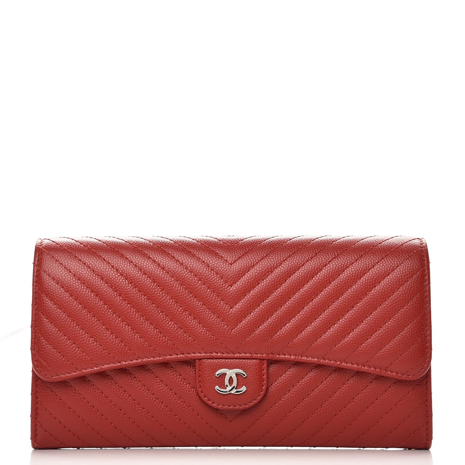 Chanel Caviar Chevron Quilted Large Flap Wallet Dark Red 1 of 9