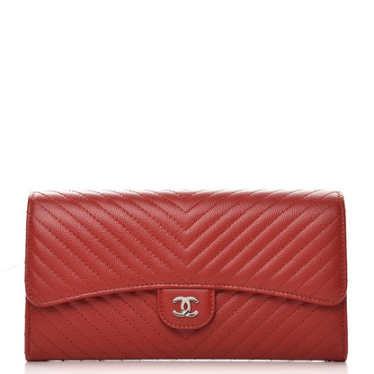 Chanel Caviar Chevron Quilted Large Flap Wallet Dark Red 1 of 9