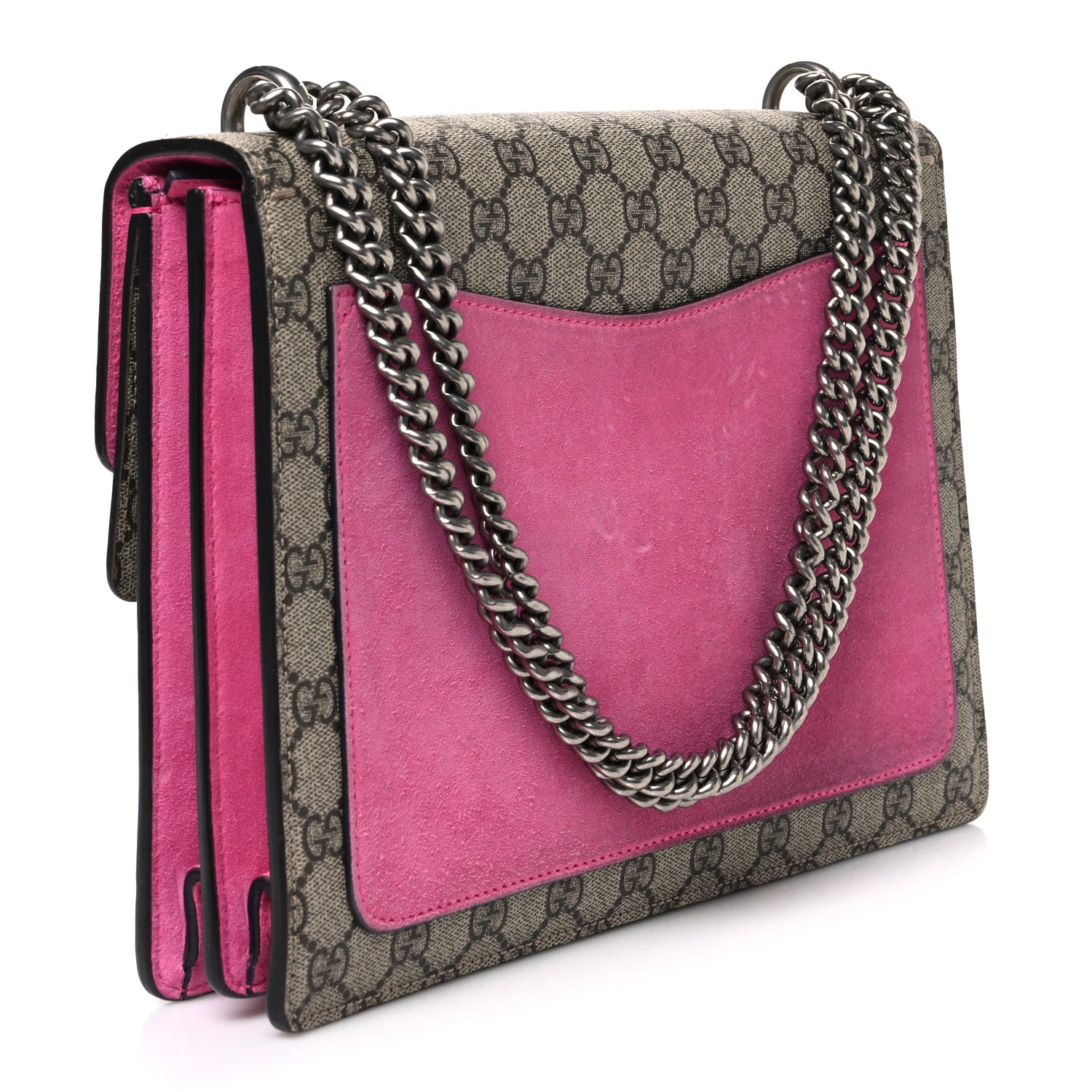 Gucci GG Supreme Monogram Suede Pierced Heart Embroidered Medium Dionysus Shoulder Bag Beige Ebony Pink Tropical Flower 3 of 11