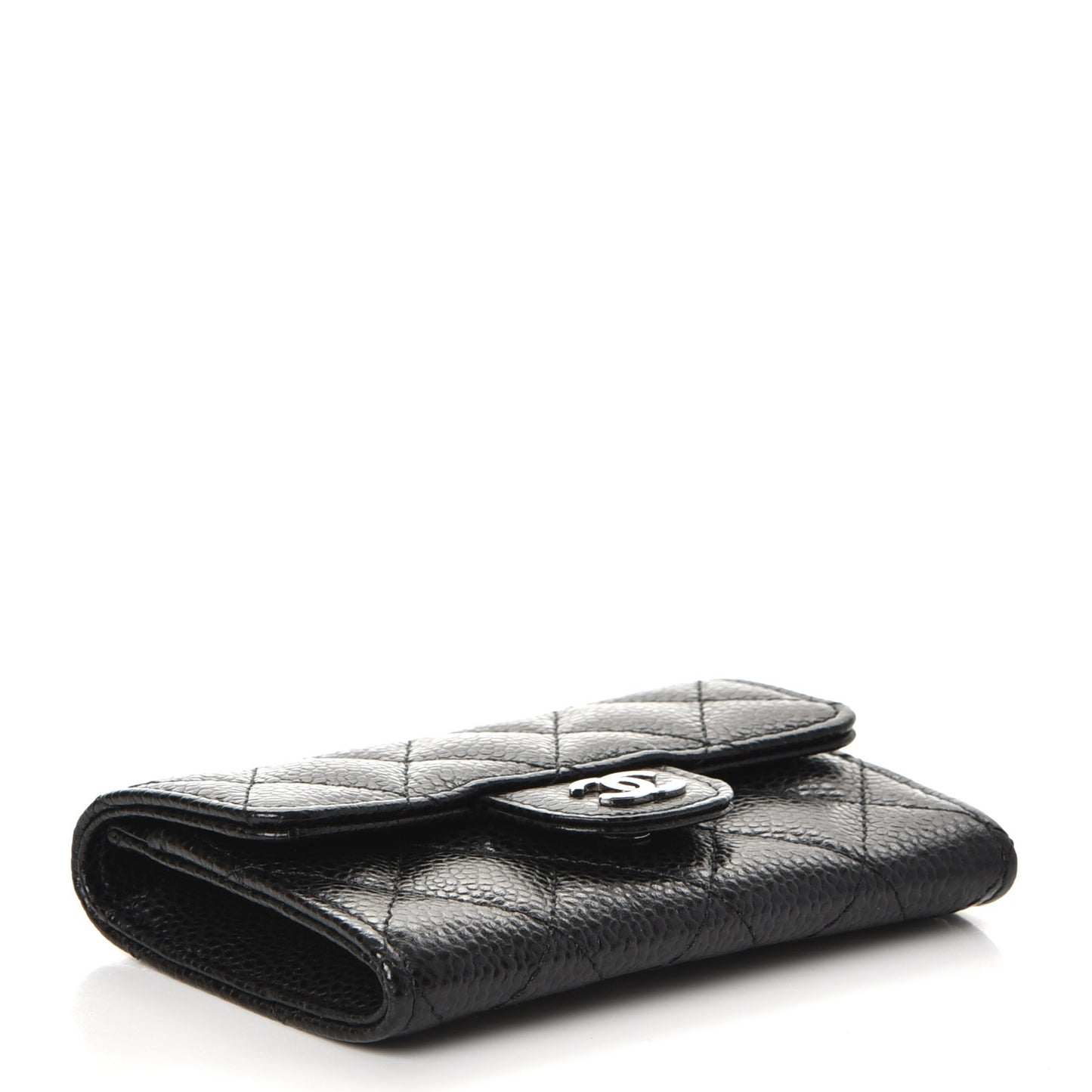 Caviar Quilted Flap Card Holder Black