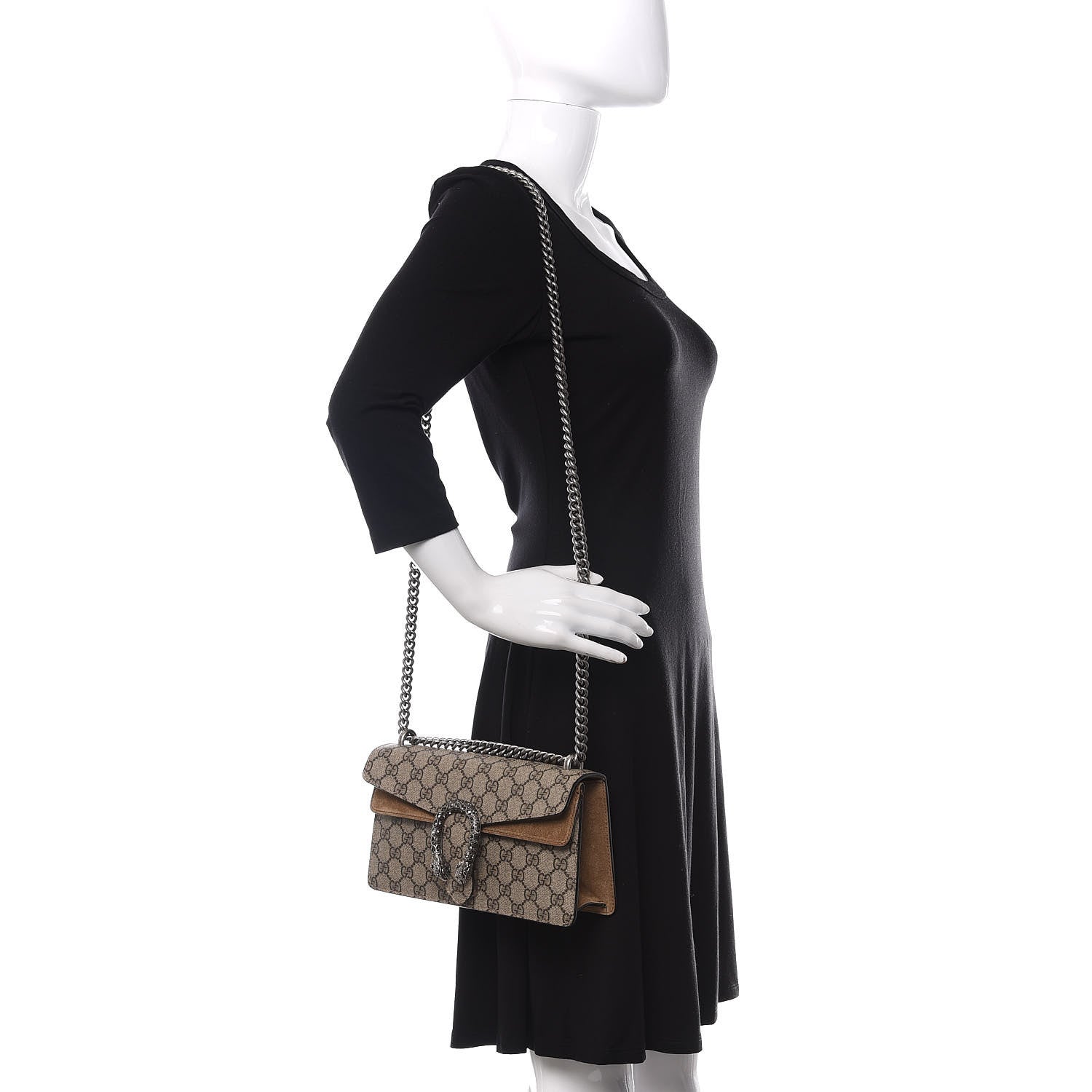 Gucci GG Supreme Monogram Suede Crystal Small Dionysus Shoulder Bag Beige Ebony Taupe 2 of 10