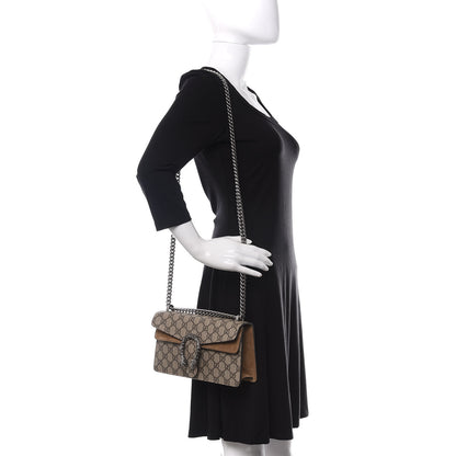 Gucci GG Supreme Monogram Suede Crystal Small Dionysus Shoulder Bag Beige Ebony Taupe 2 of 10