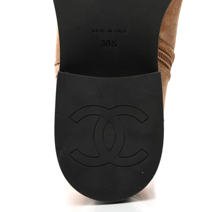 Chanel Suede Quilted CC High Boots 38.5 Dark Beige Black 8 of 9