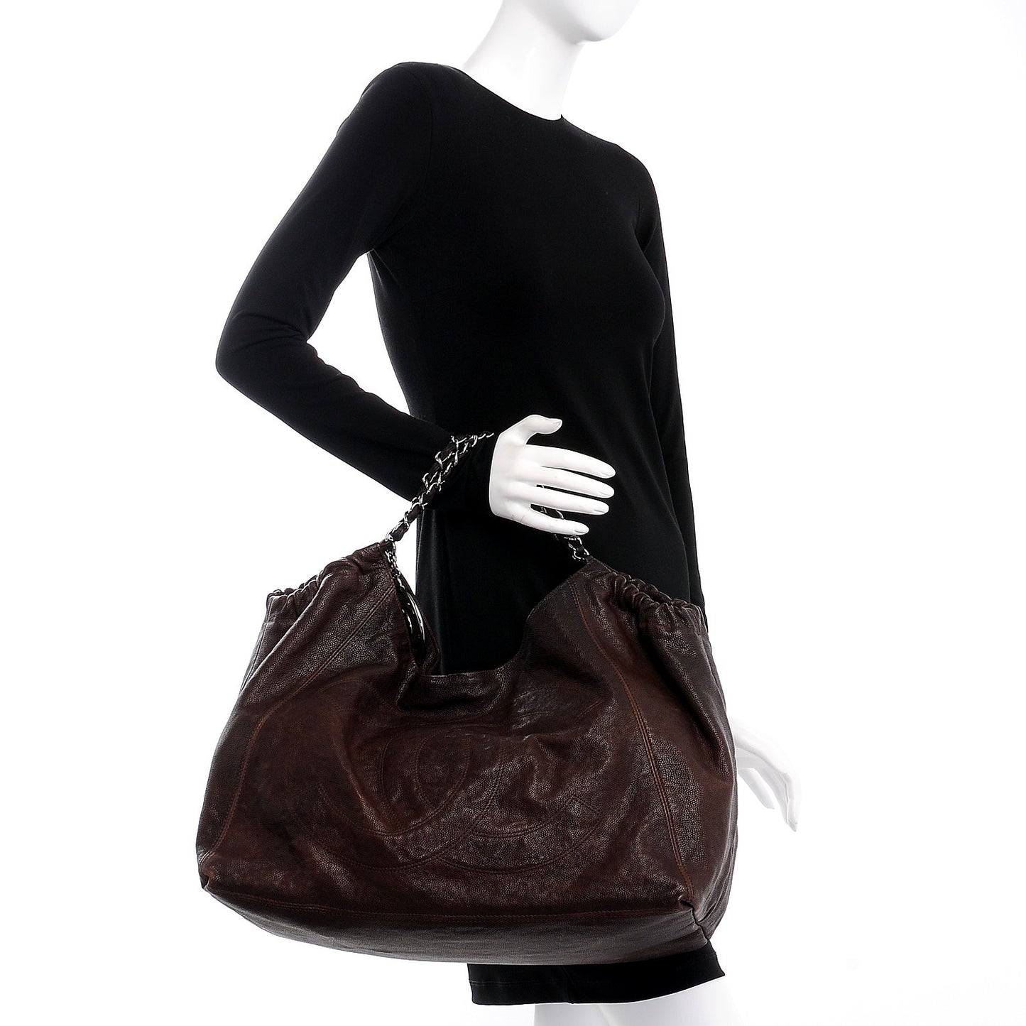 Distressed Caviar XL Coco Cabas Brown