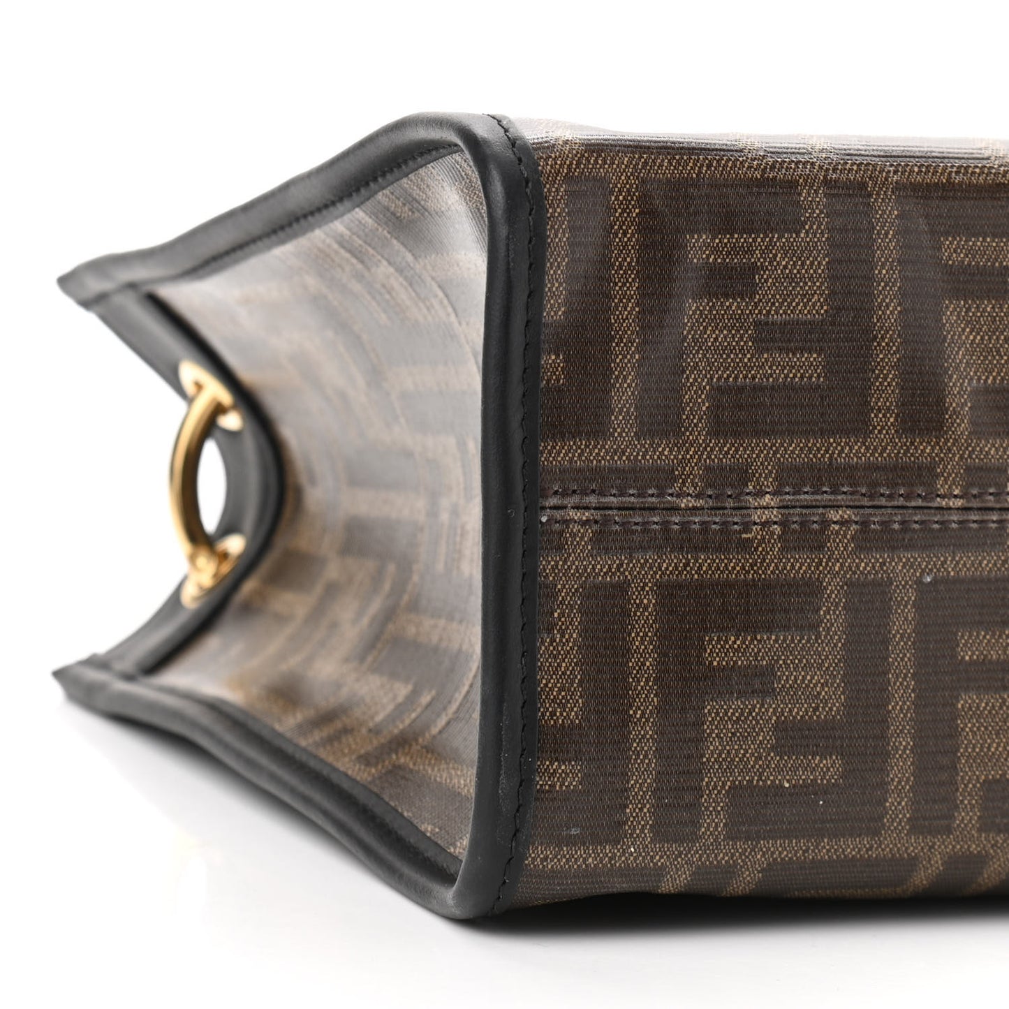 Glazed Fabric Vitello Century Plexiglass FF 1974 Stamp Patch Small Runaway Shopper Tote Mogano Panna Black
