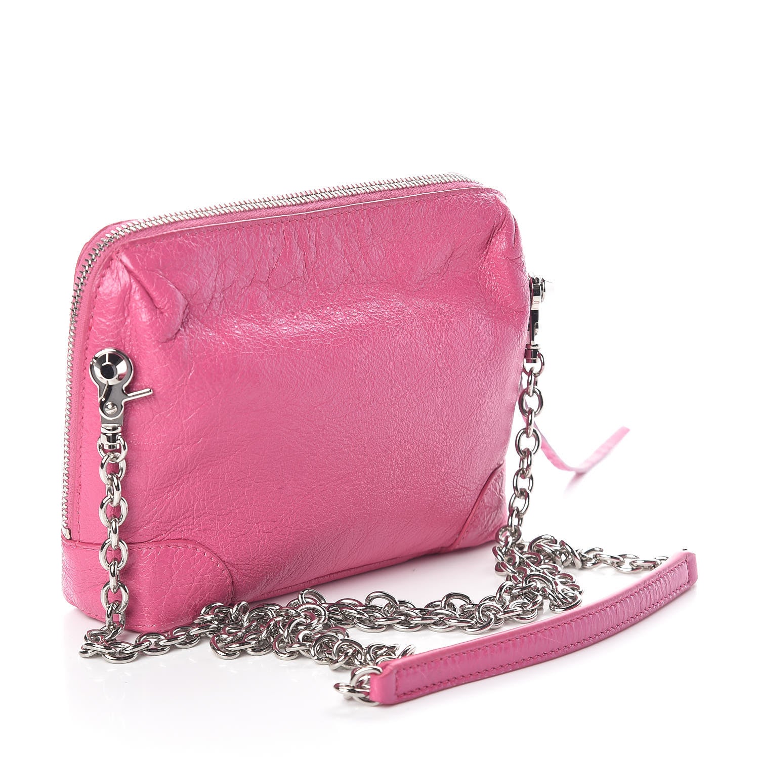 Balenciaga Agneau Arena Classic Silver Hardware Pouch With A Chain Crossbody Rose Flamingo 3 of 9