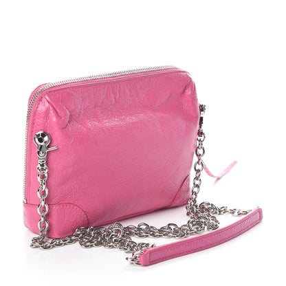 Balenciaga Agneau Arena Classic Silver Hardware Pouch With A Chain Crossbody Rose Flamingo 3 of 9