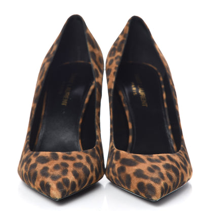 Saint Laurent Suede Leopard Printed Anja Pumps 38.5 Natural Coffee 2 of 9