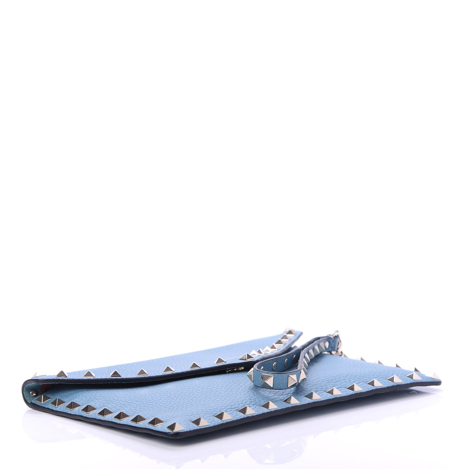 Valentino Garavani Pebbled Calfskin Medium Rockstud Envelope Flat Wristlet Pouch Atlantique 4 of 9