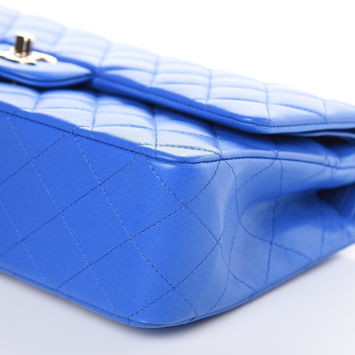 Lambskin Quilted Medium Double Flap Blue