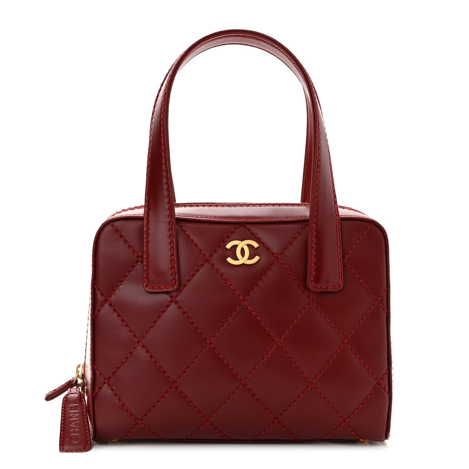 Chanel Calfskin Contrast Stitch Small Surpique Bowler Red 1 of 8
