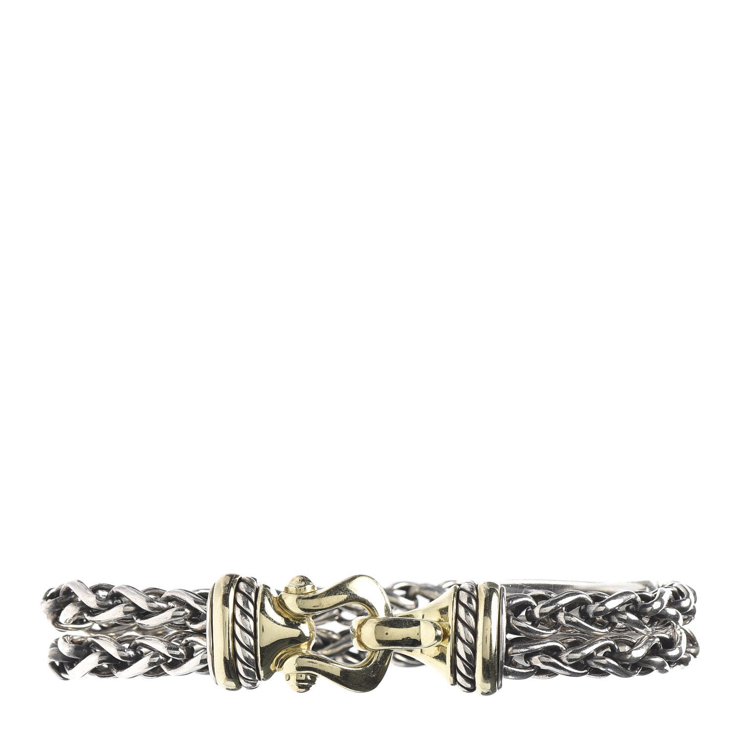 David Yurman Sterling Silver 14K Yellow Gold 6mm Double Wheat Buckle Bracelet 1 of 5