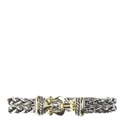 David Yurman Sterling Silver 14K Yellow Gold 6mm Double Wheat Buckle Bracelet 1 of 5