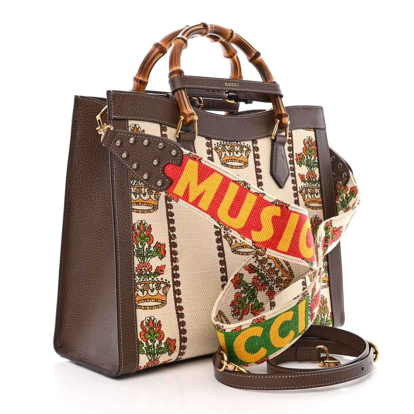 Canvas Calfskin Medium Gucci 100 Music Is Mine Diana Tote Bag New Acero