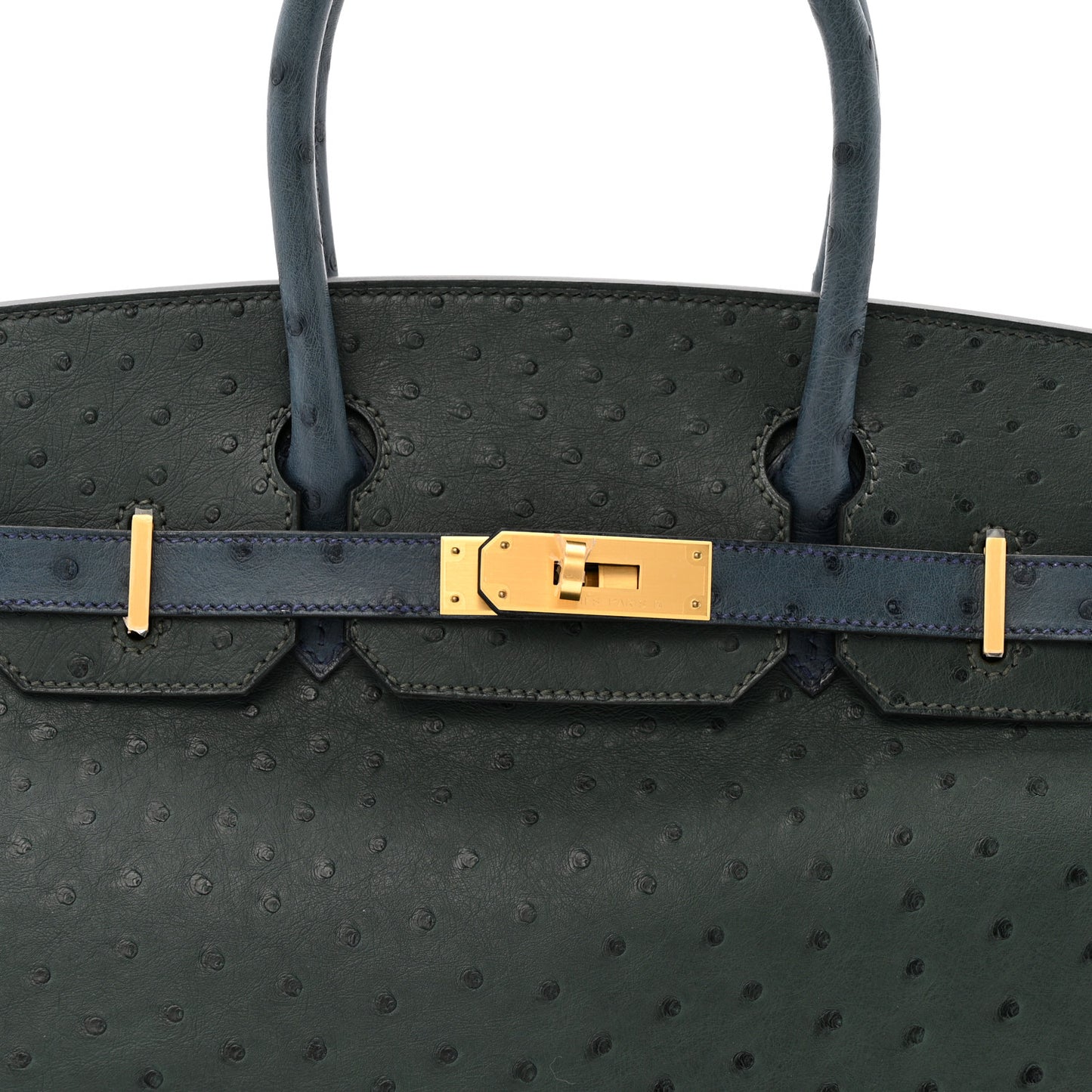 Ostrich Horseshoe Birkin 30 Vert Titien Bleu Roi