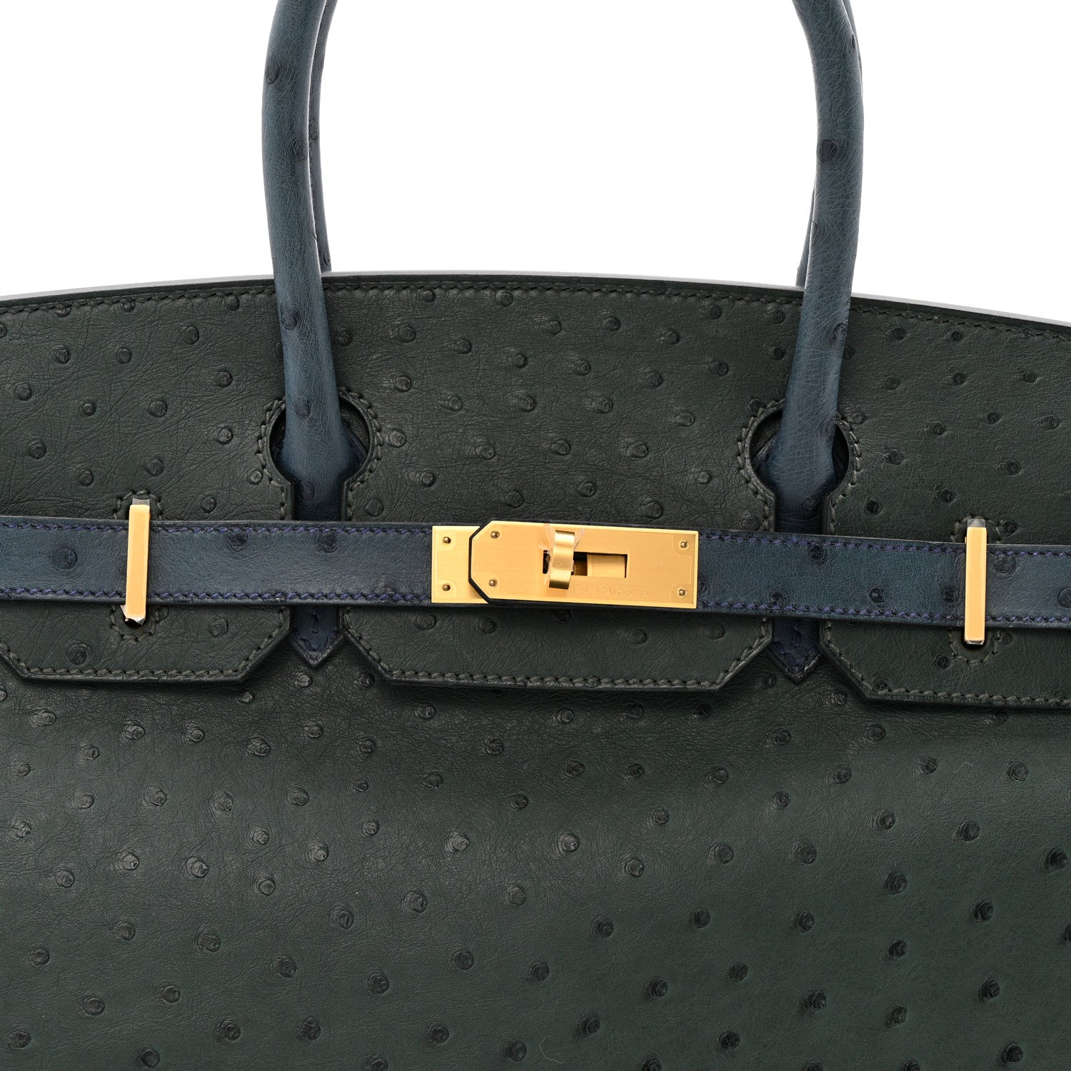 Hermes Ostrich Horseshoe Birkin 30 Vert Titien Bleu Roi 8 of 11
