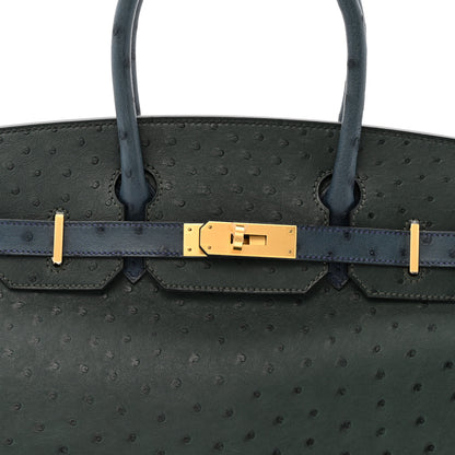 Hermes Ostrich Horseshoe Birkin 30 Vert Titien Bleu Roi 8 of 11
