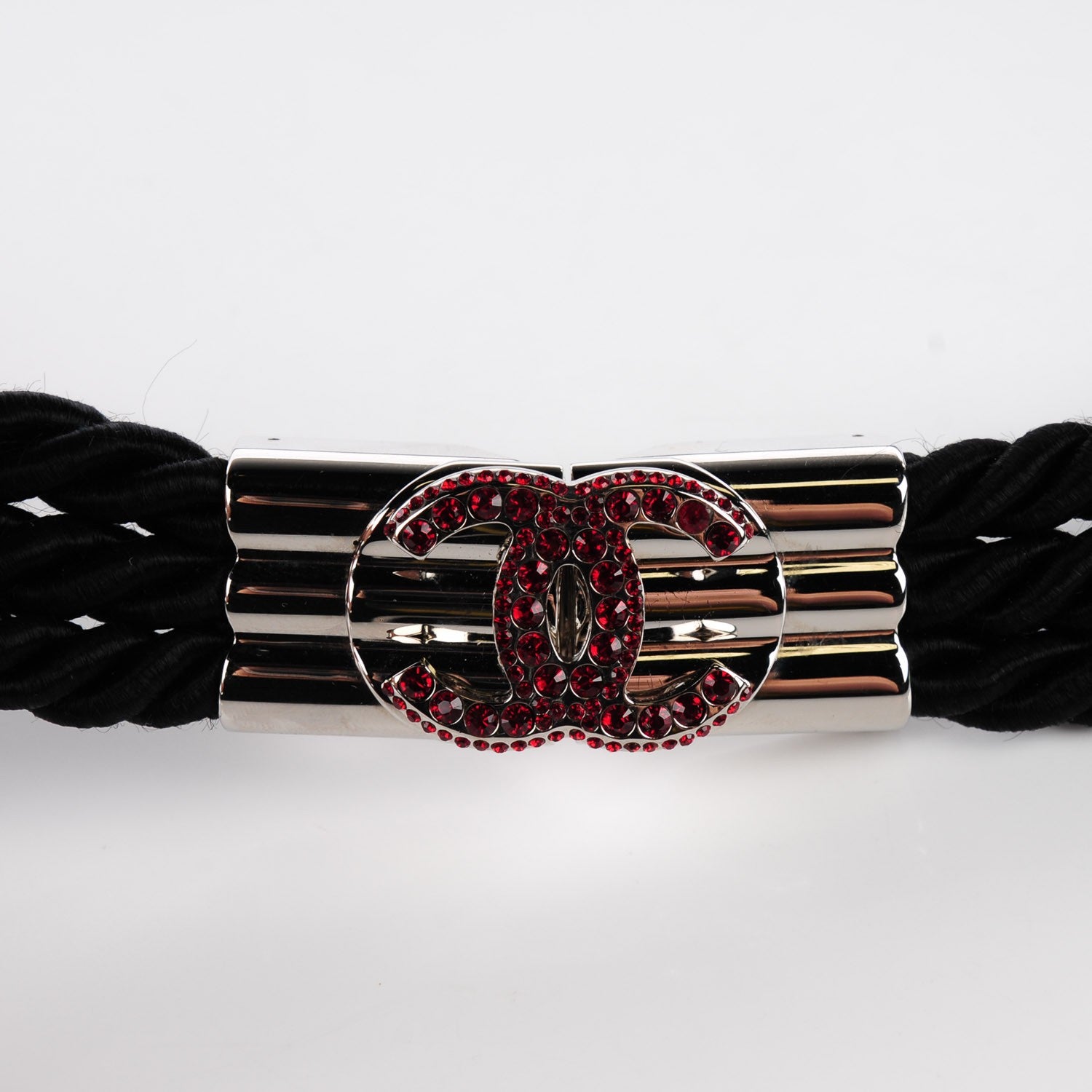 Chanel Satin Rope Crystal CC Belt 33 Black 3 of 5